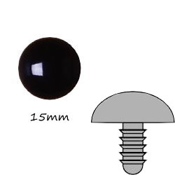 黑色圓形塑膠公仔眼15mm (螺絲腳)